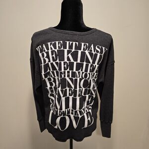 SUNDRY Take It Easy Thermal Graphic Print Long Sleeve 1 Small Top Gray Be Kind